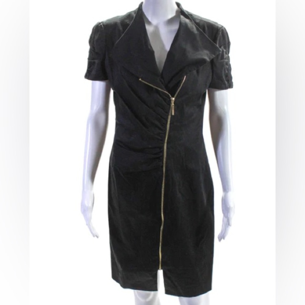 Ellen Tracy Womens Zipper Front Short Sleeve Pencil Dress